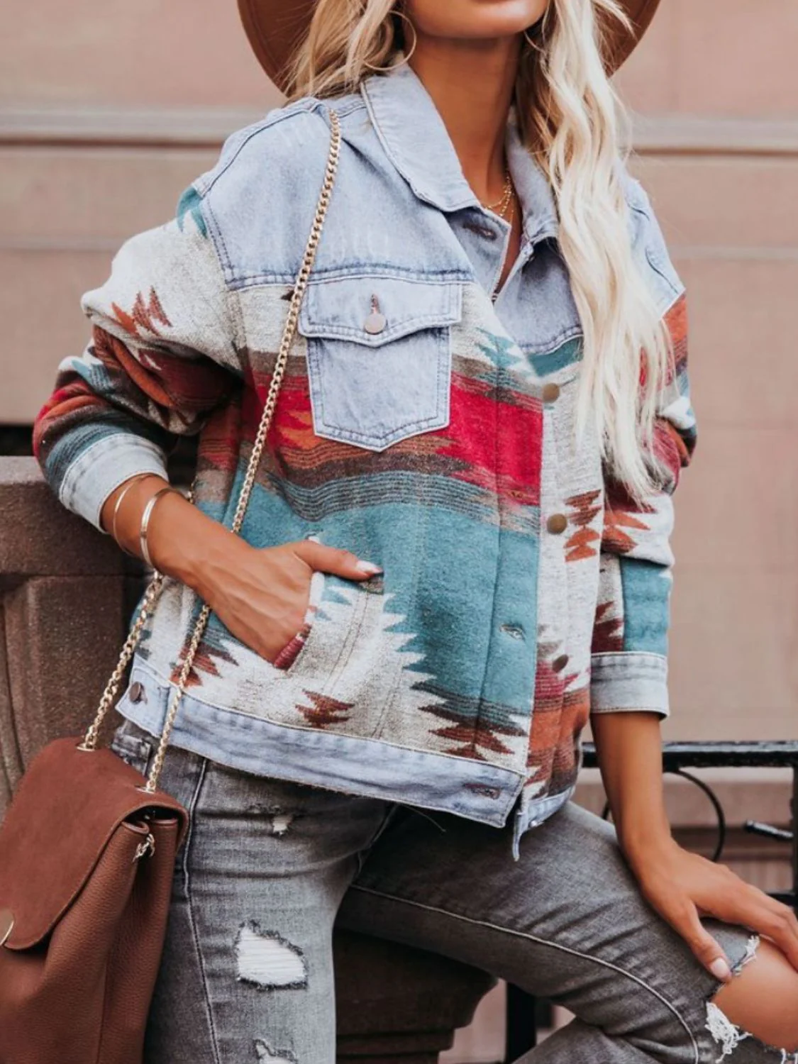 Geometric Button Up Long Sleeve Jacket - Image 5