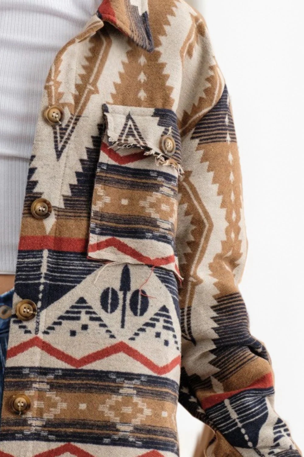 Geometric Button Up Long Sleeve Jacket - Image 3