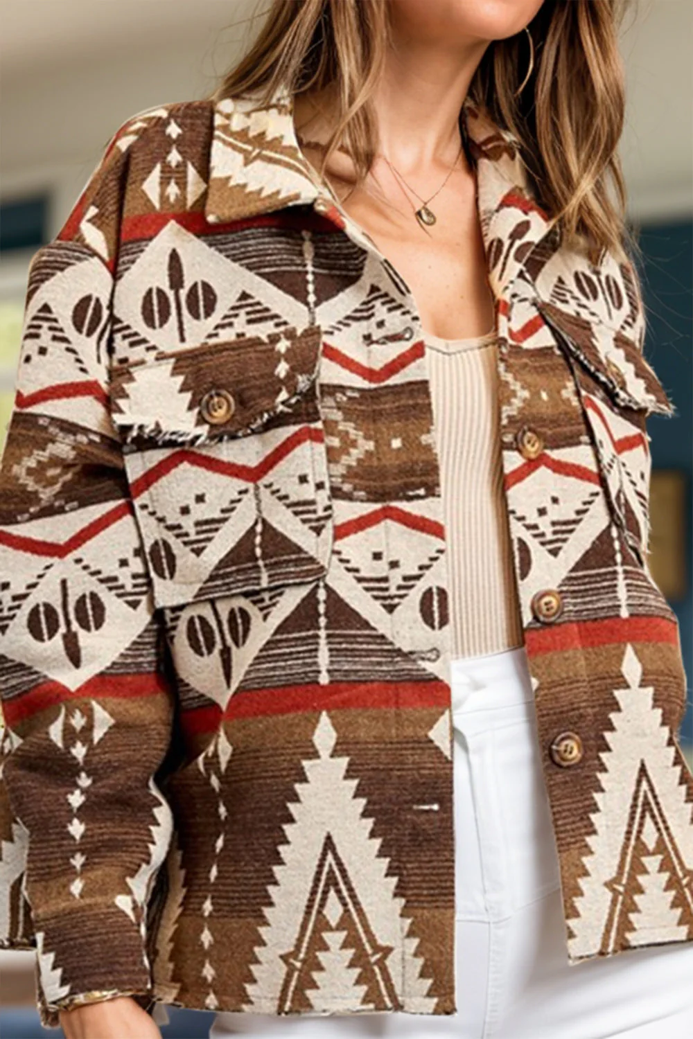Geometric Button Up Long Sleeve Jacket - Image 4