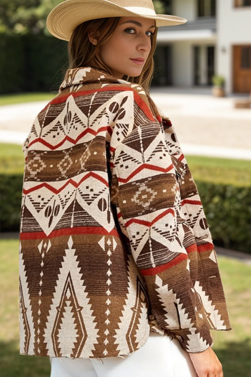 Geometric Button Up Long Sleeve Jacket - Image 6
