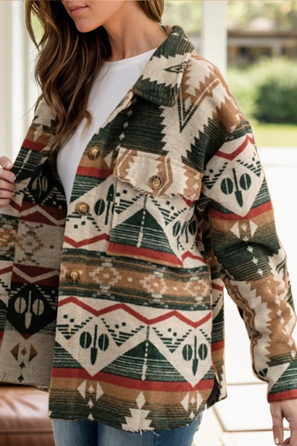 Geometric Button Up Long Sleeve Jacket - Image 9