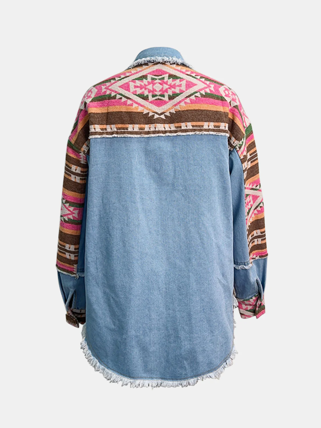 Geometric Collared Neck Long Sleeve Shacket - Image 3