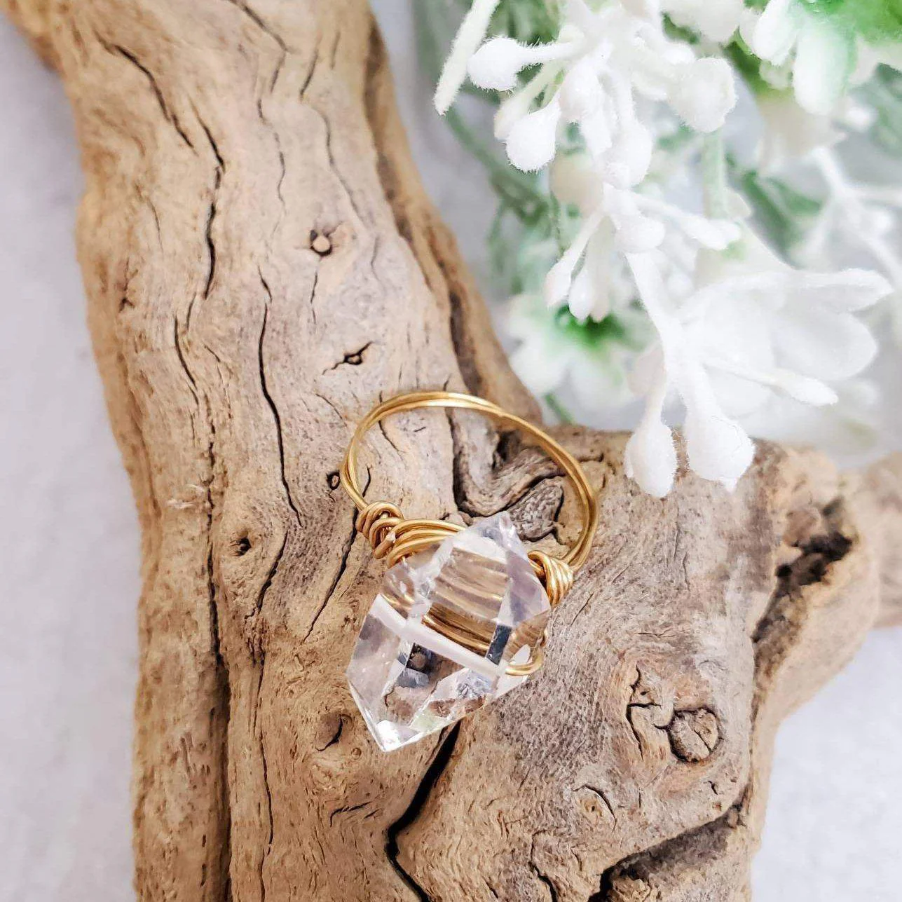 Giant Herkimer Diamond Wire Wrapped Ring by Salt and Sparkle - Image 2