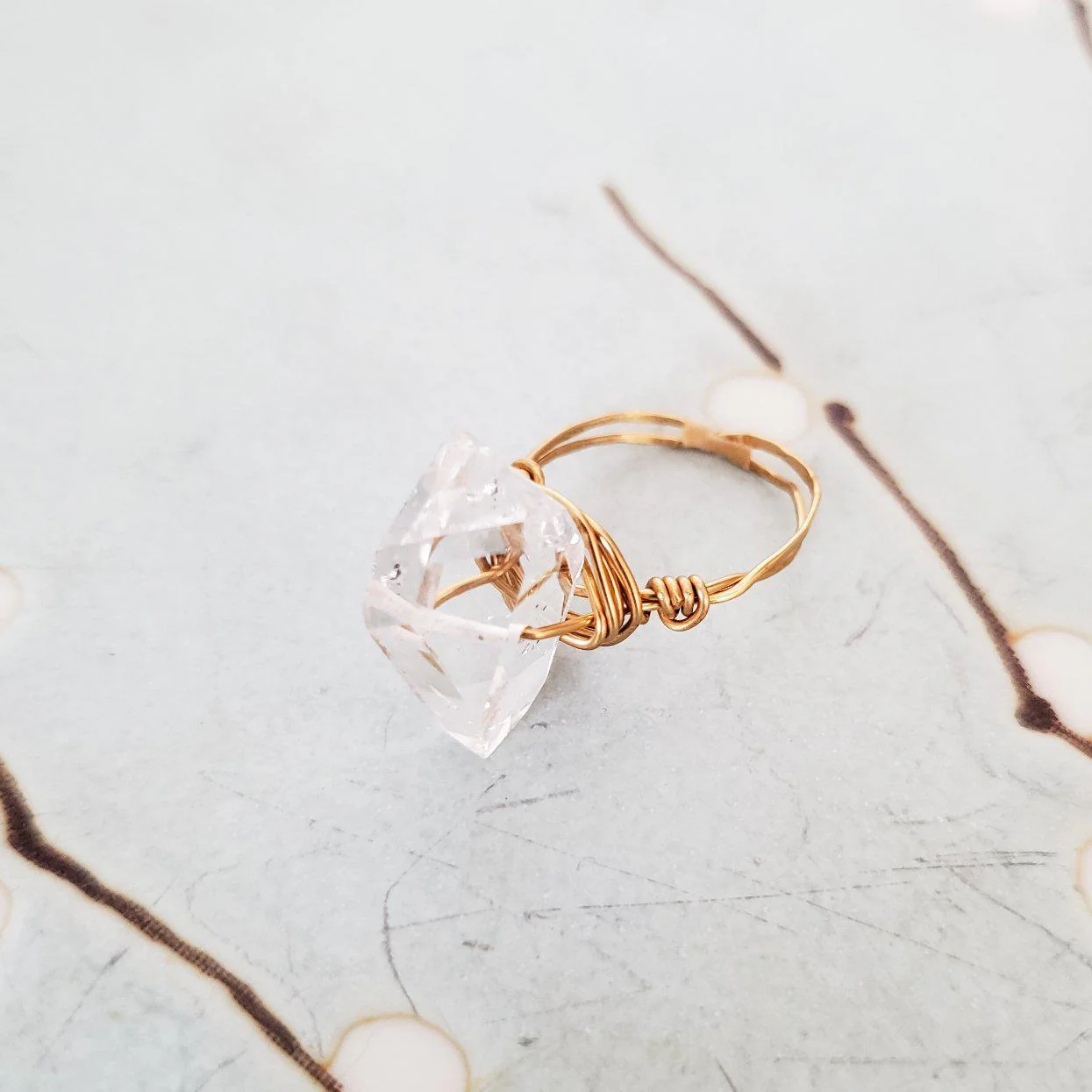Giant Herkimer Diamond Wire Wrapped Ring by Salt and Sparkle - Image 4