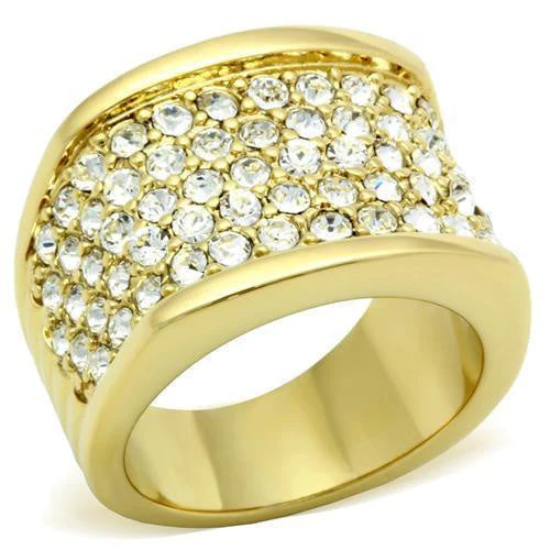 GL006 - IP Gold(Ion Plating) Brass Ring with Top Grade Crystal in Clear - Image 2
