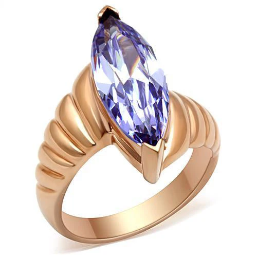 GL139 - IP Rose Gold(Ion Plating) Brass Ring with AAA Grade CZ in Light Amethyst - Image 2