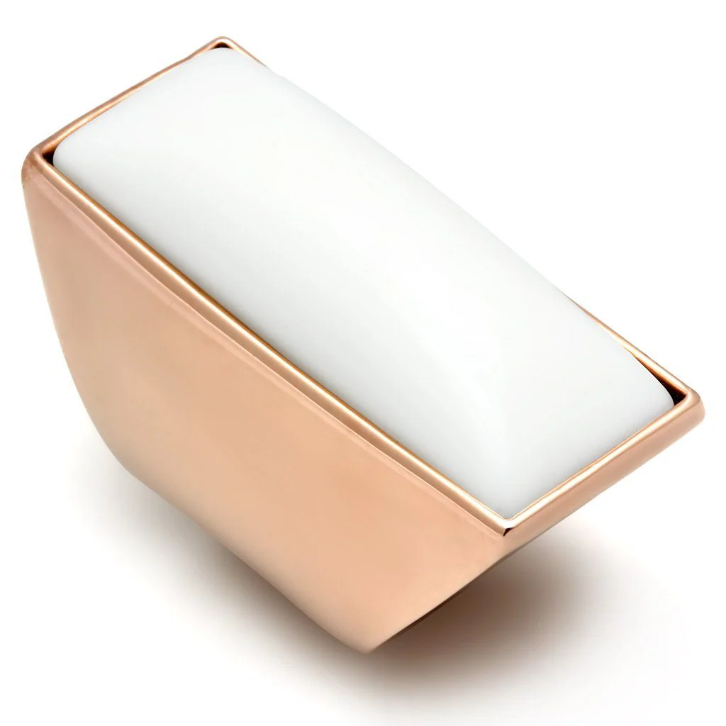 GL164 - IP Rose Gold(Ion Plating) Brass Ring with Synthetic Synthetic Stone in White - Image 3