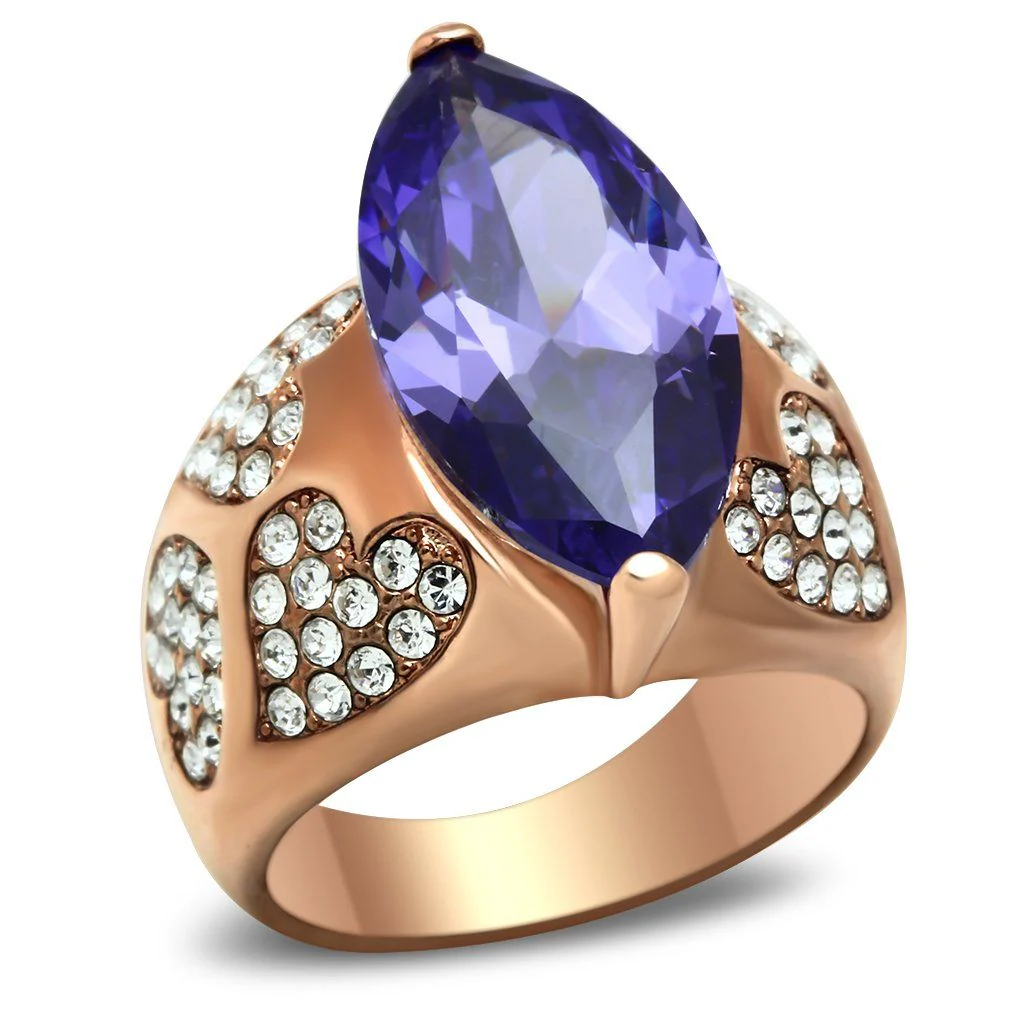 GL241 - IP Rose Gold(Ion Plating) Brass Ring with AAA Grade CZ in Tanzanite - Image 2