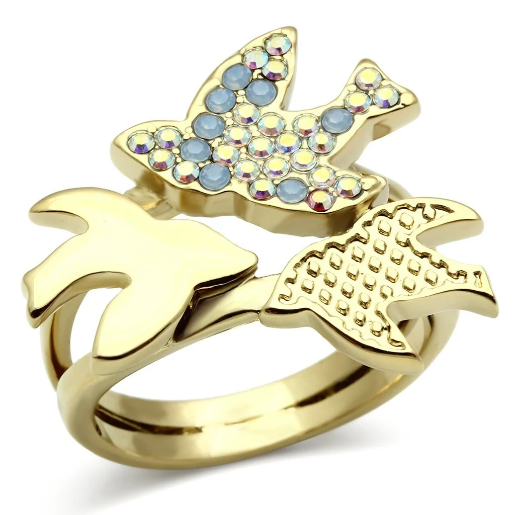 GL277 - IP Gold(Ion Plating) Brass Ring with Top Grade Crystal in Multi Color - Image 4