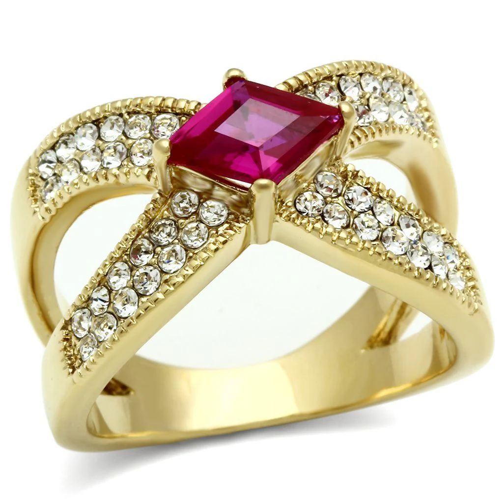 GL298 - IP Gold(Ion Plating) Brass Ring with AAA Grade CZ in Ruby - Image 2