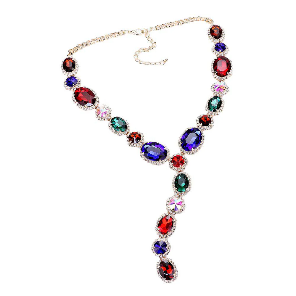 Glass Crystal Rhinestone Y Evening Necklace by Madeline Love - Image 4