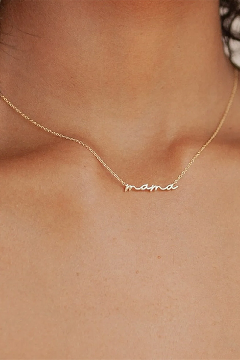 Gold Tiny Mama Script Necklace by Threaded Pear - Image 2