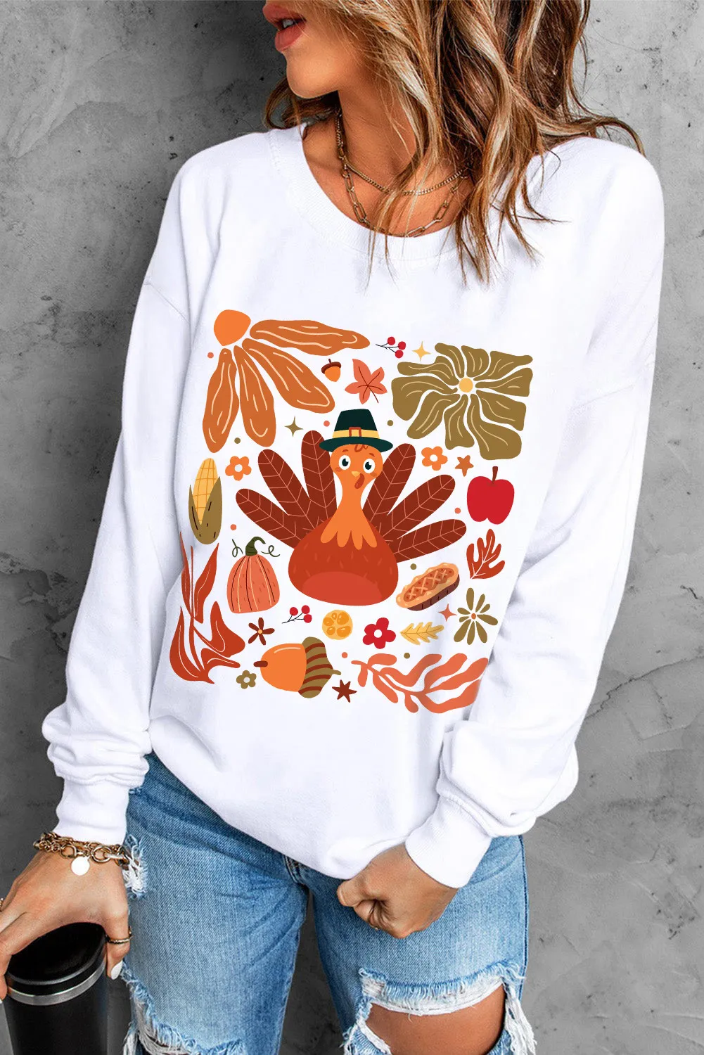 Graphic Round Neck Long Sleeve Sweatshirt - Image 2