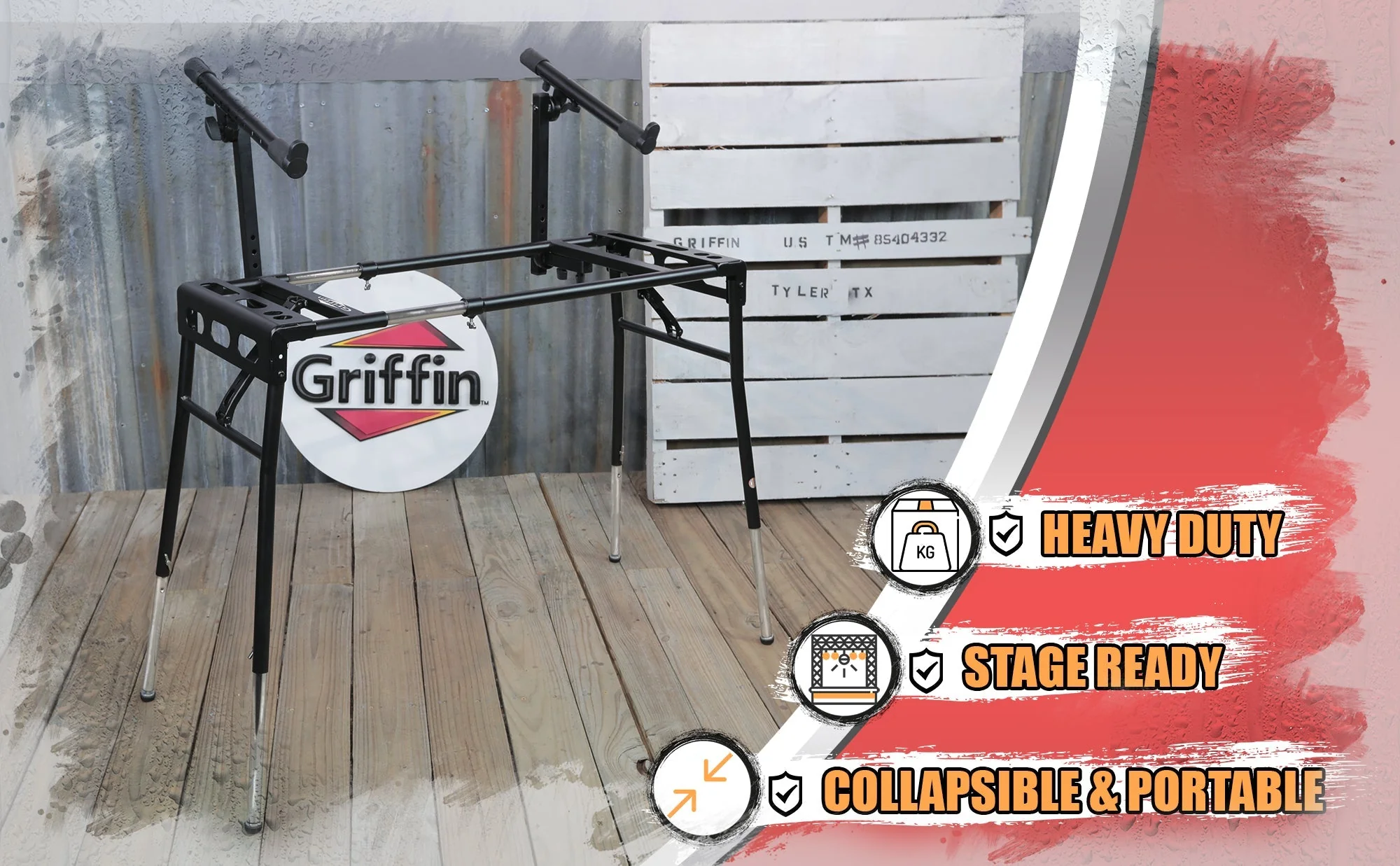 GRIFFIN 2-Tier DJ Coffin Workstation Stand - Double Table Top Keyboard & Laptop Holder - Duel Level Digital Piano Rack Mount Platform for Studio Mixer by GeekStands.com - Image 11