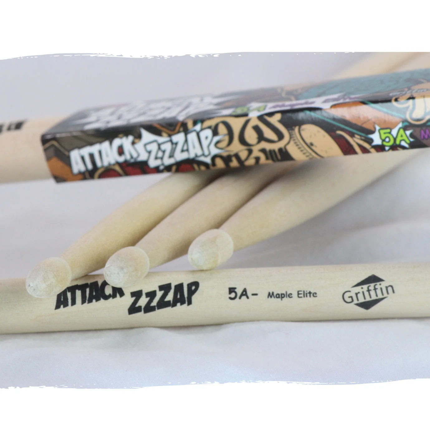 GRIFFIN Attack Zzzap Drum Sticks - 24 Pairs of Select Elite Maple Wood Size 5A - Drummers Percussion Classic Pure Grit Uncoated, Raw Wood Drumming Sticks by GeekStands.com - Image 3