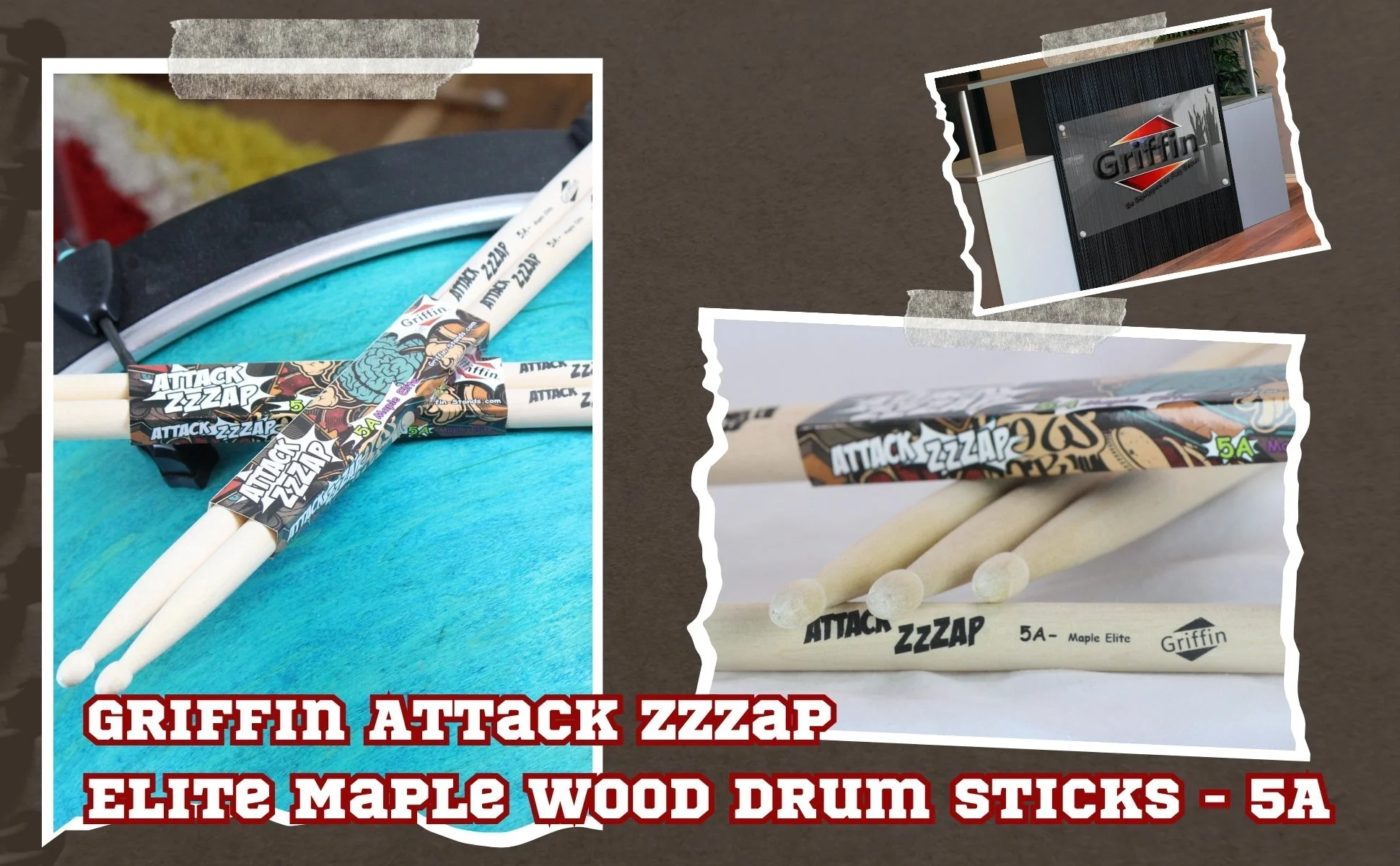 GRIFFIN Attack Zzzap Drum Sticks - 24 Pairs of Select Elite Maple Wood Size 5A - Drummers Percussion Classic Pure Grit Uncoated, Raw Wood Drumming Sticks by GeekStands.com - Image 8