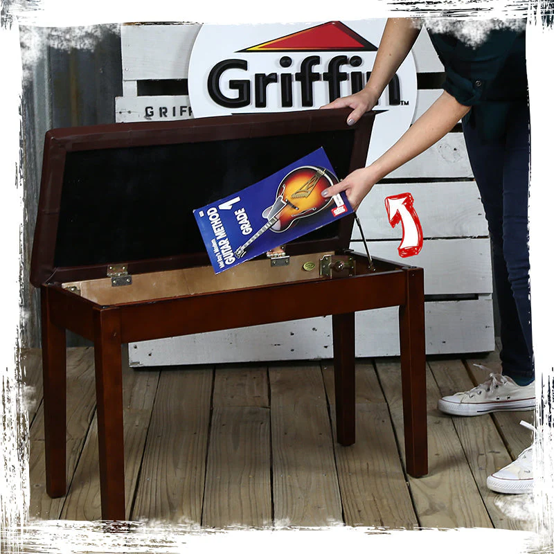 GRIFFIN Brown Wood PU Leather Piano Bench - Double Vintage Design, Ergonomic Chair Musicians Keyboard Stool - Cushion Duet Seat & Sheet Music Storage by GeekStands.com - Image 13