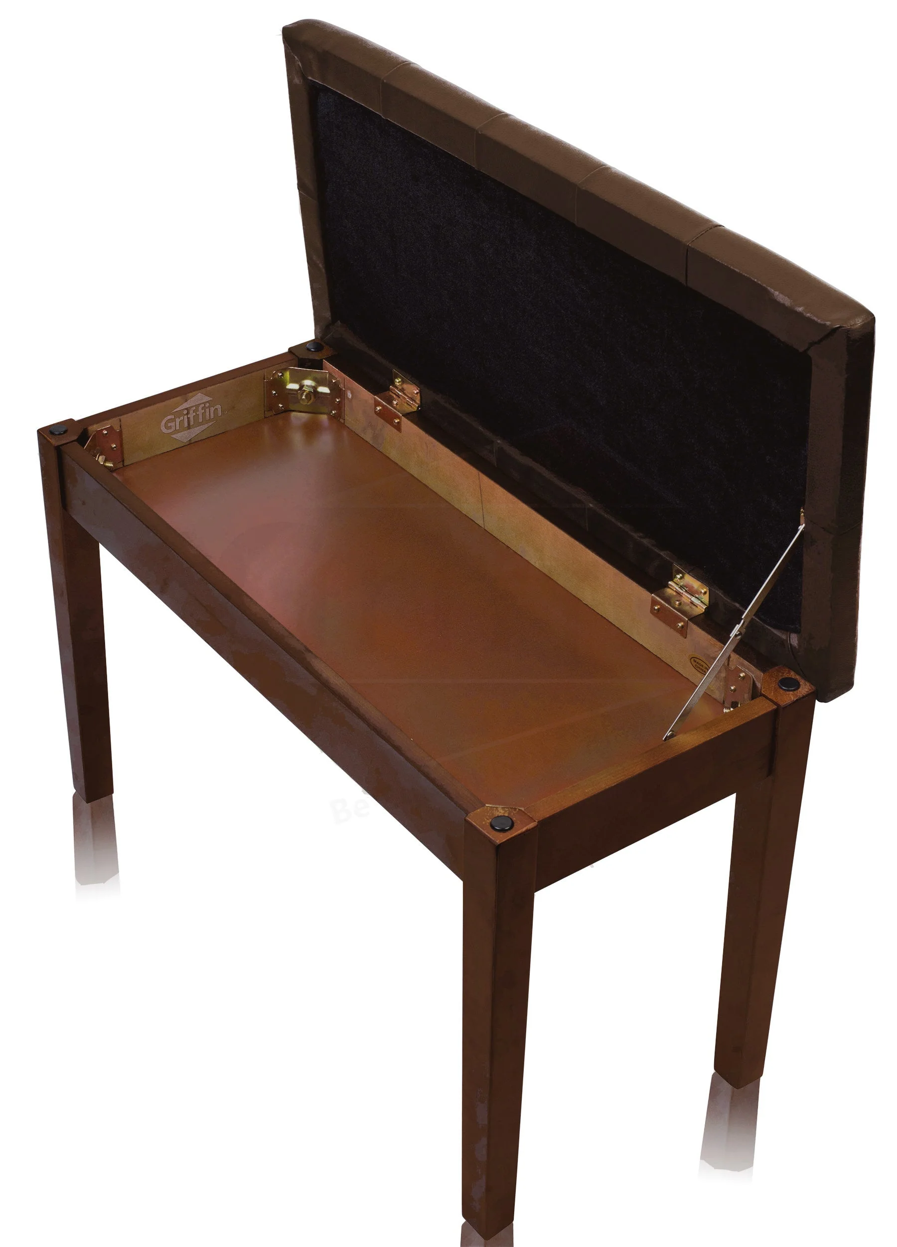 GRIFFIN Brown Wood PU Leather Piano Bench - Double Vintage Design, Ergonomic Chair Musicians Keyboard Stool - Cushion Duet Seat & Sheet Music Storage by GeekStands.com - Image 3