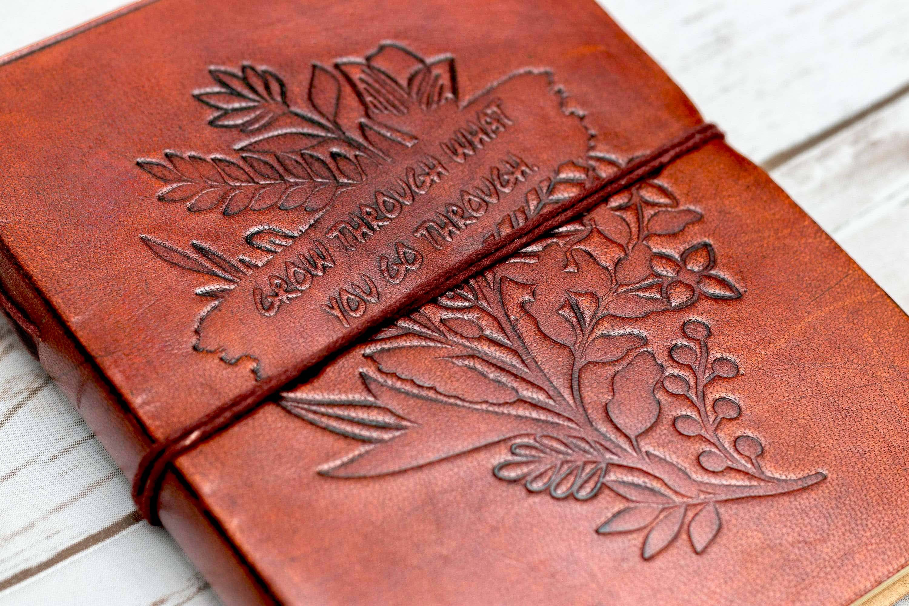 Grow Through Quote Leather Journal - 8x6 Size by Soothi - Image 8