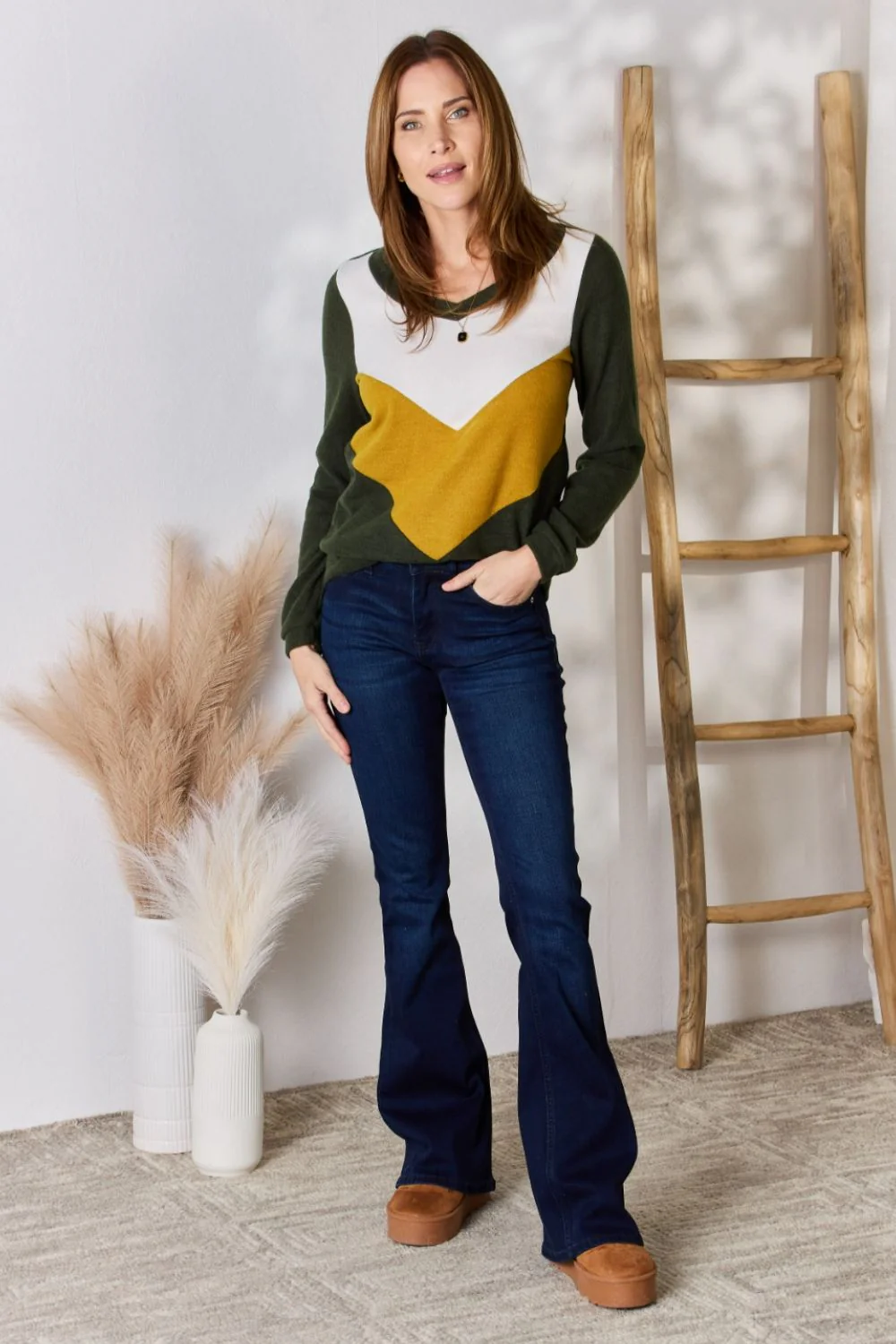 Hailey & Co Full Size Colorblock V-Neck Blouse - Image 5