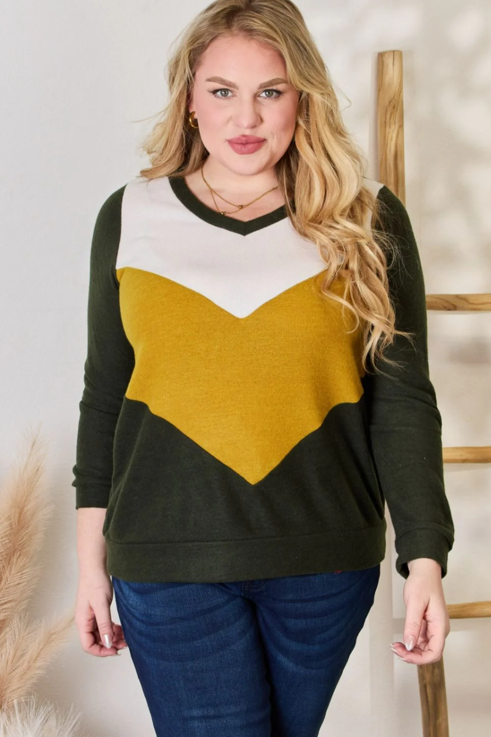 Hailey & Co Full Size Colorblock V-Neck Blouse - Image 8
