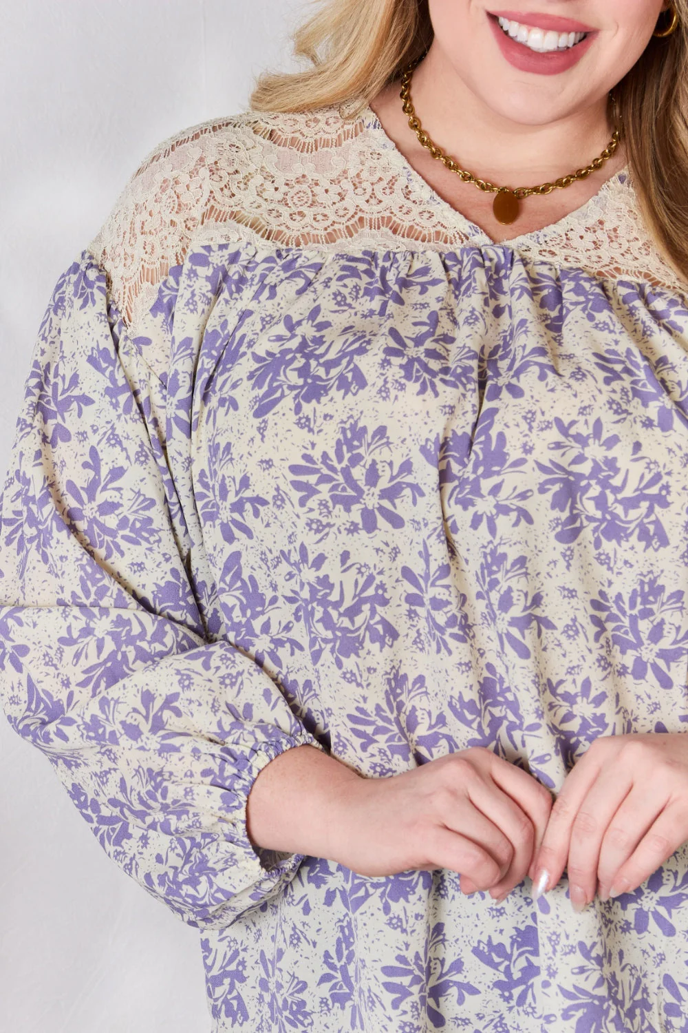 Hailey & Co Full Size Lace Detail Printed Blouse - Image 12