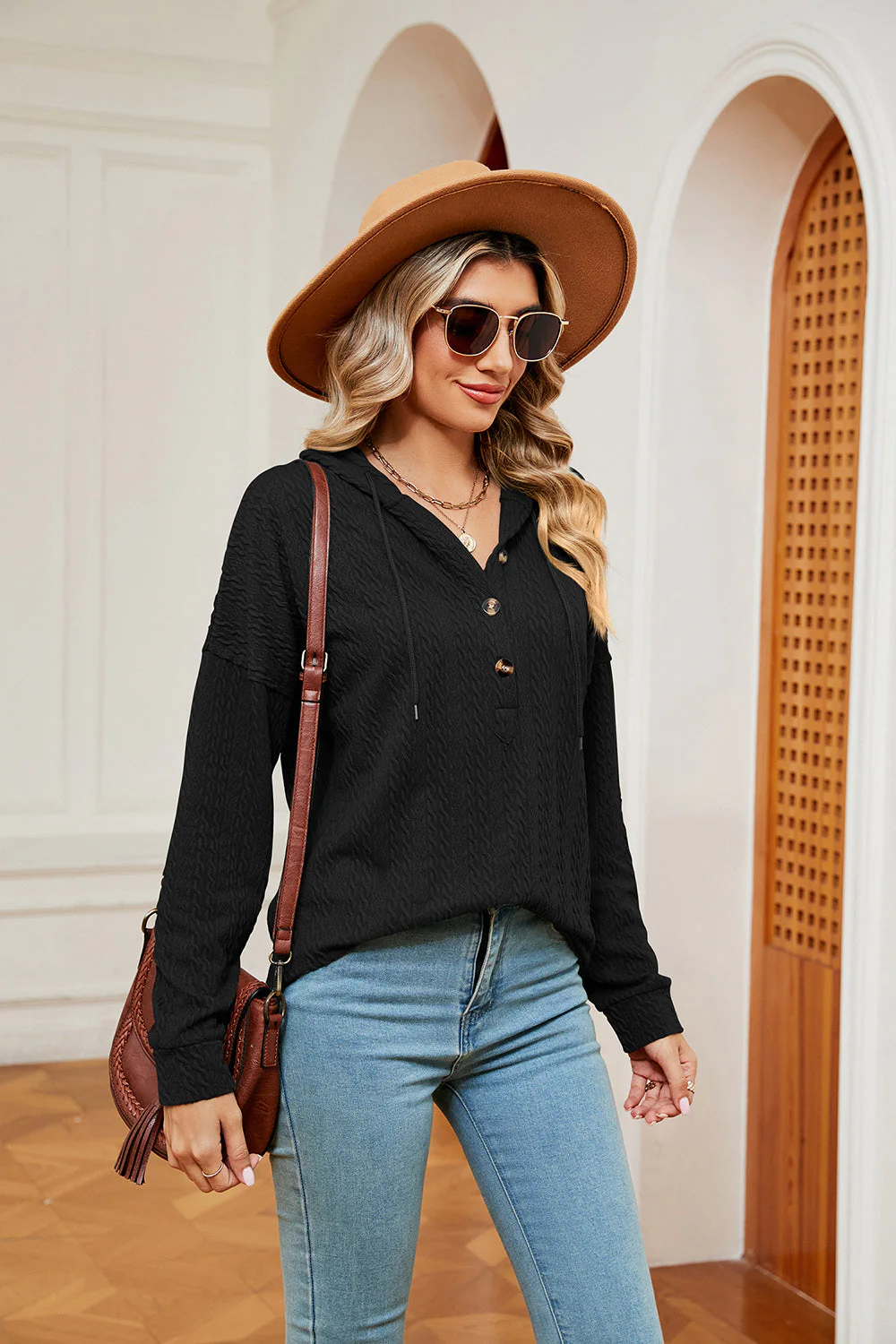 Half-Button Dropped Shoulder Hoodie - Image 10