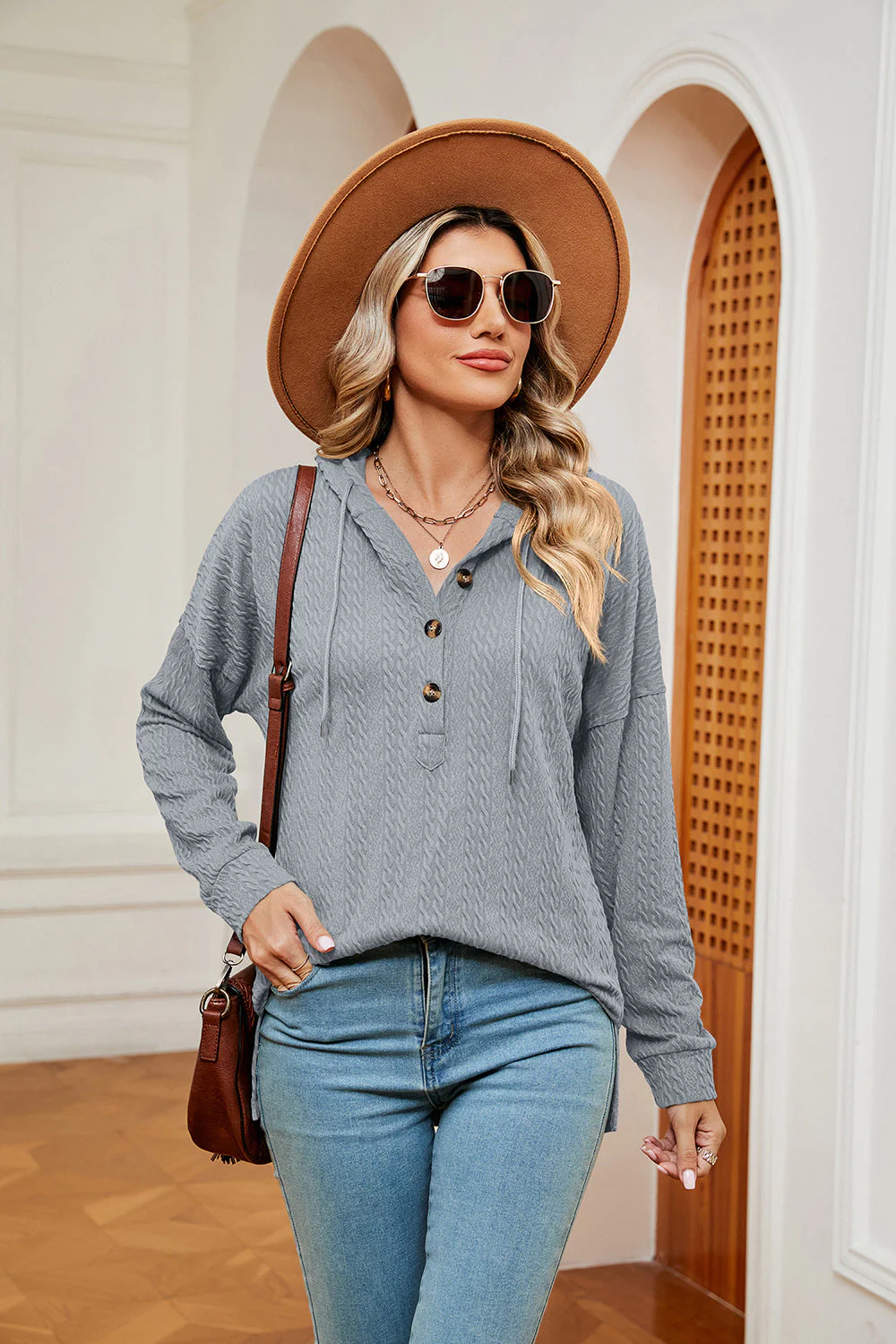 Half-Button Dropped Shoulder Hoodie - Image 13