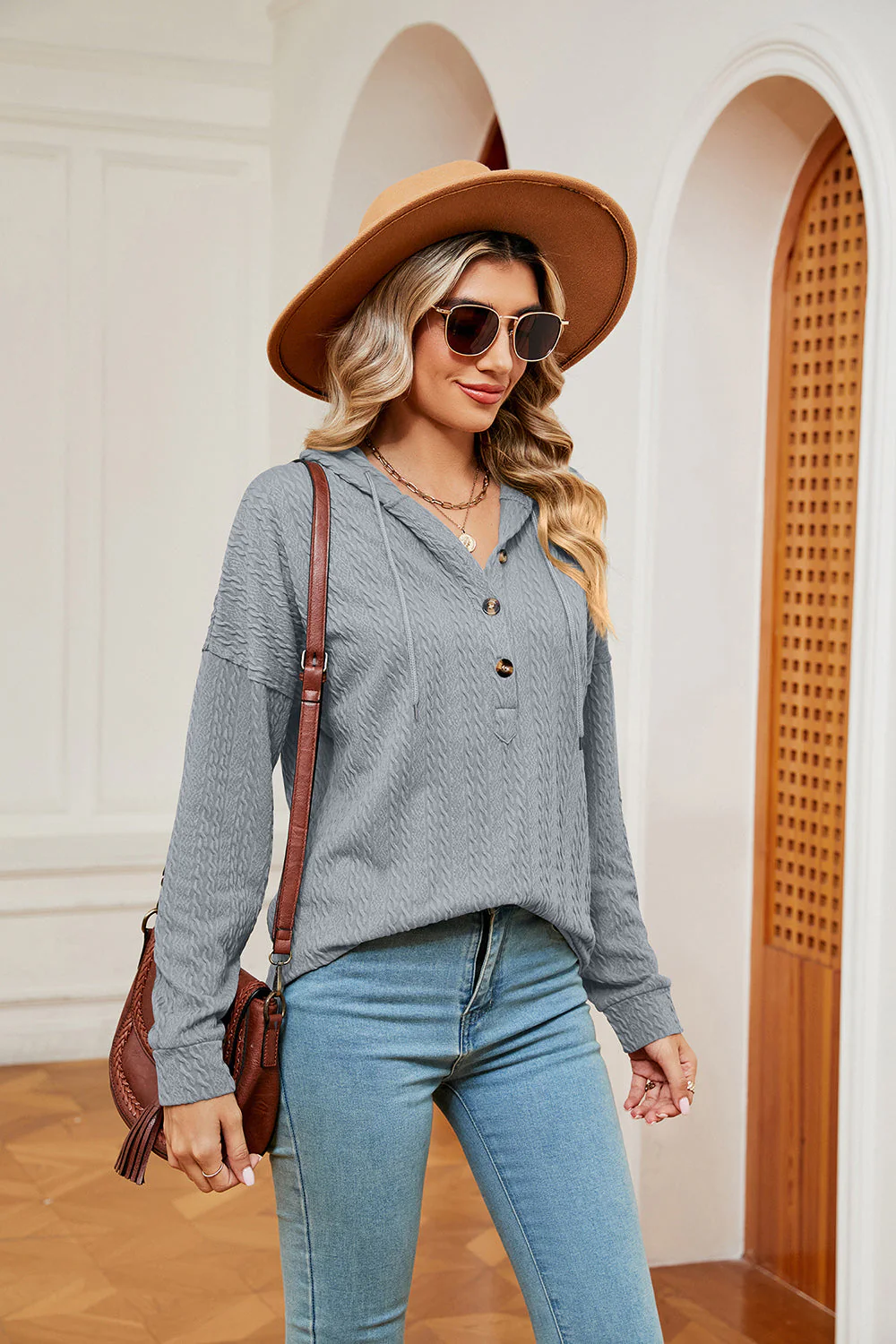 Half-Button Dropped Shoulder Hoodie - Image 14