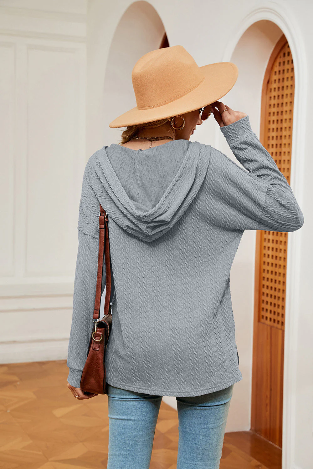 Half-Button Dropped Shoulder Hoodie - Image 16