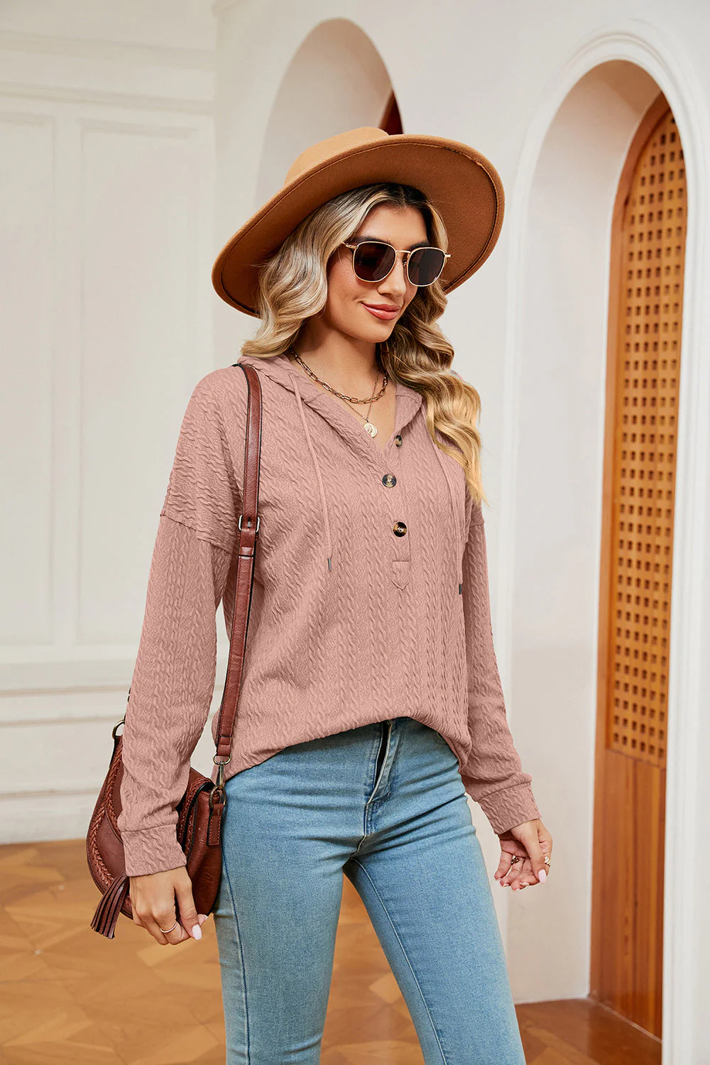 Half-Button Dropped Shoulder Hoodie - Image 18