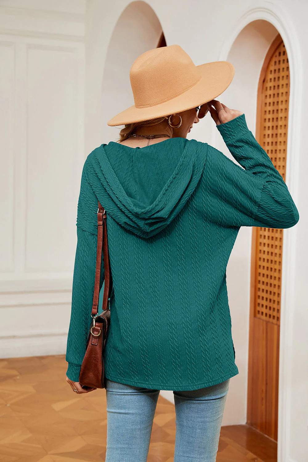 Half-Button Dropped Shoulder Hoodie - Image 2
