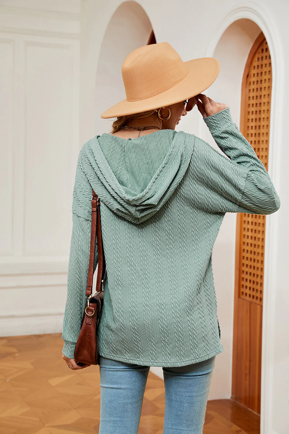 Half-Button Dropped Shoulder Hoodie - Image 24