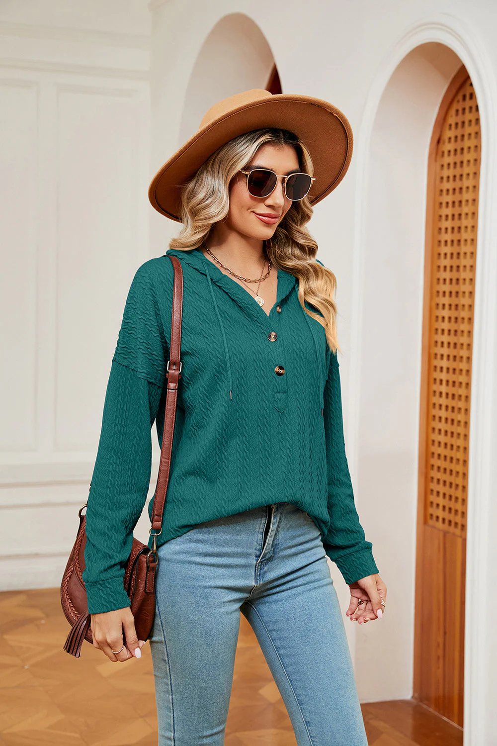 Half-Button Dropped Shoulder Hoodie - Image 3