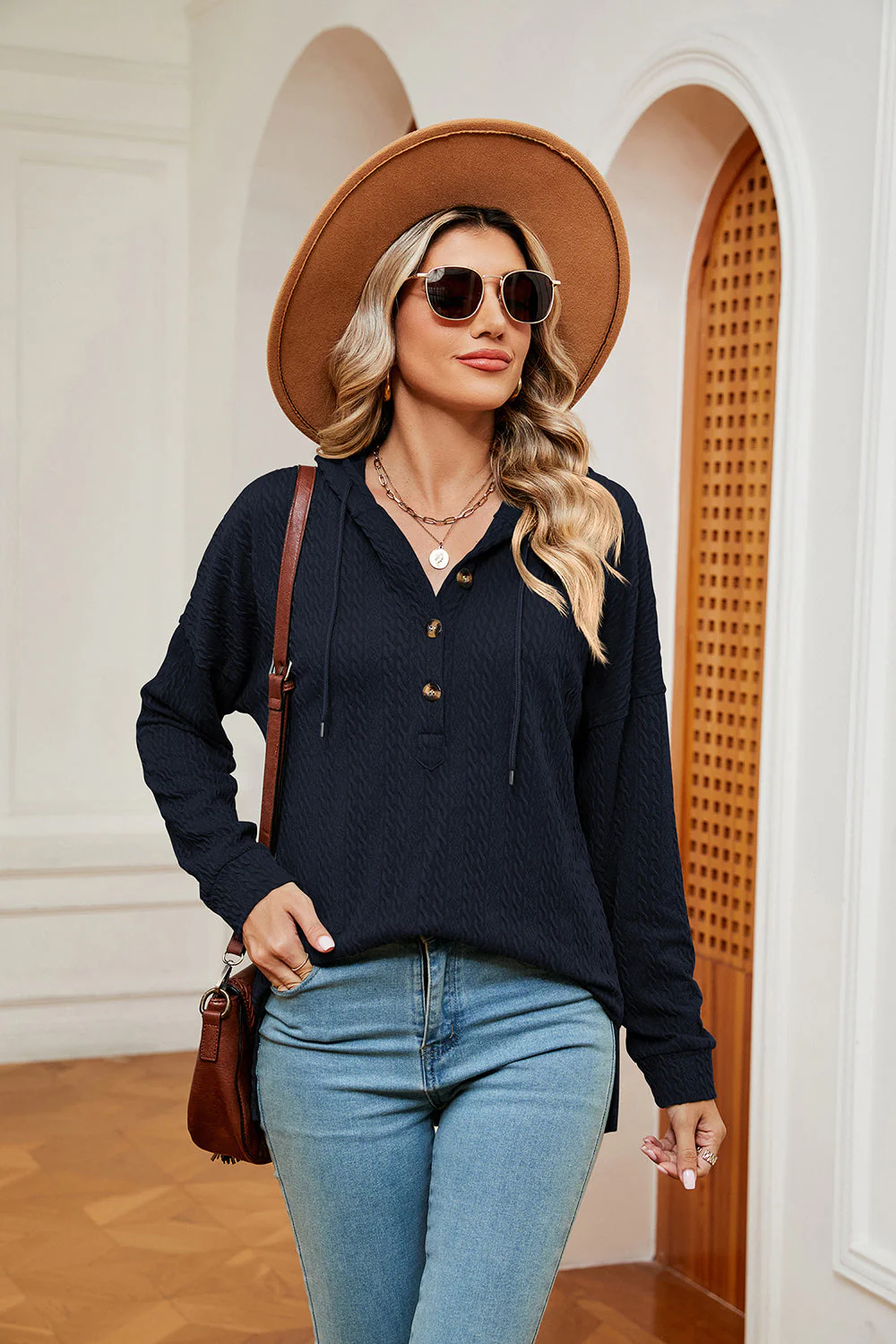 Half-Button Dropped Shoulder Hoodie - Image 5