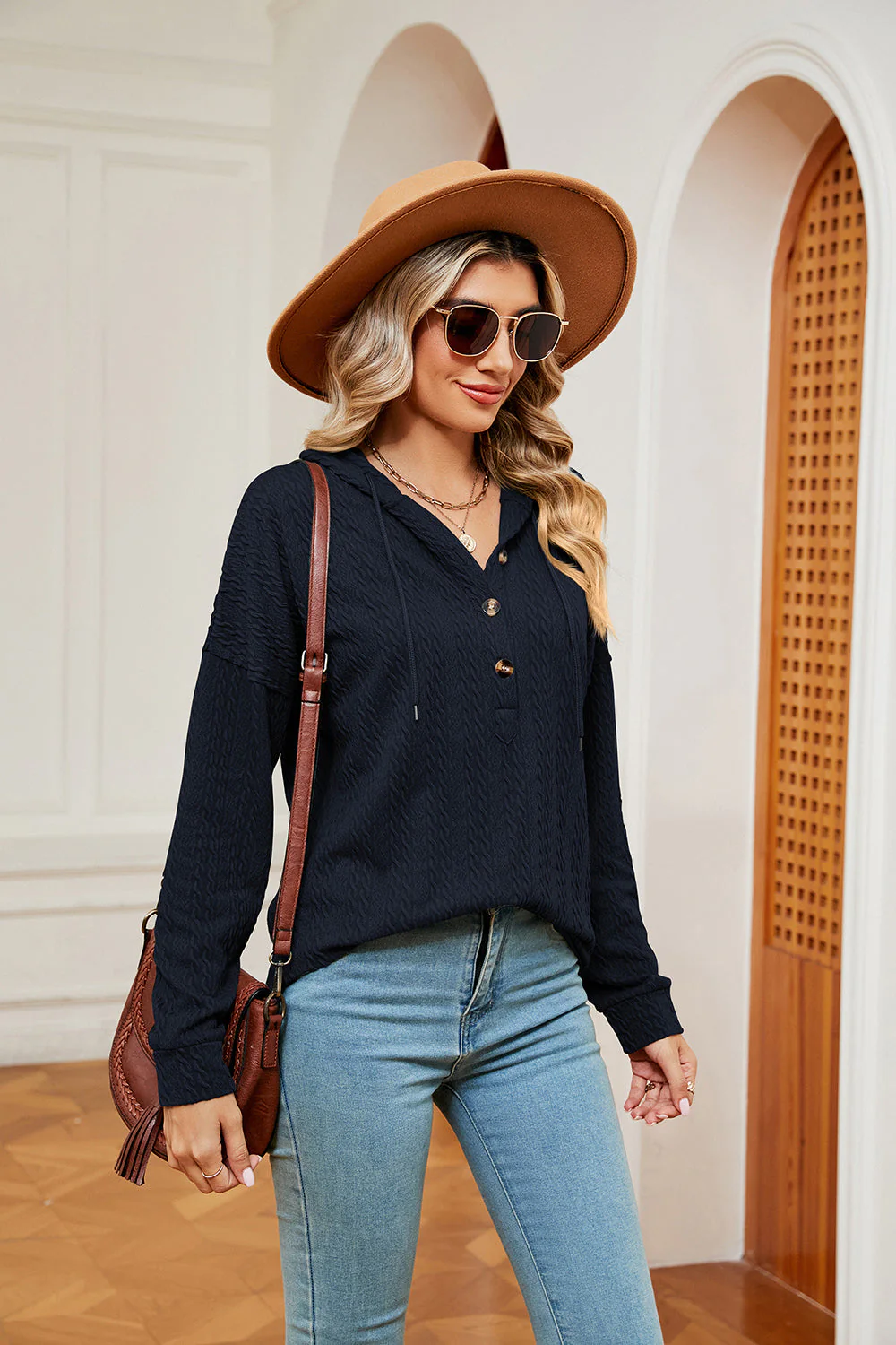 Half-Button Dropped Shoulder Hoodie - Image 6
