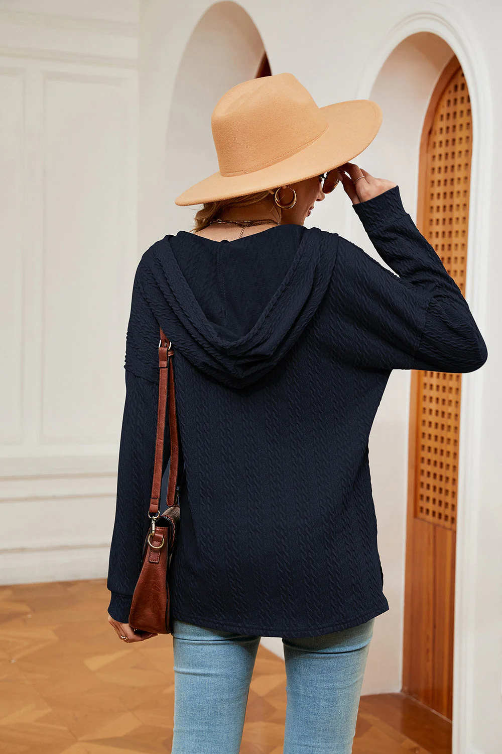 Half-Button Dropped Shoulder Hoodie - Image 8