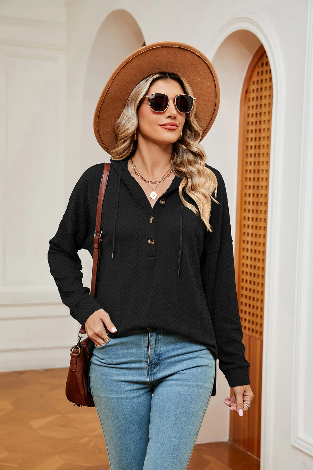 Half-Button Dropped Shoulder Hoodie - Image 9