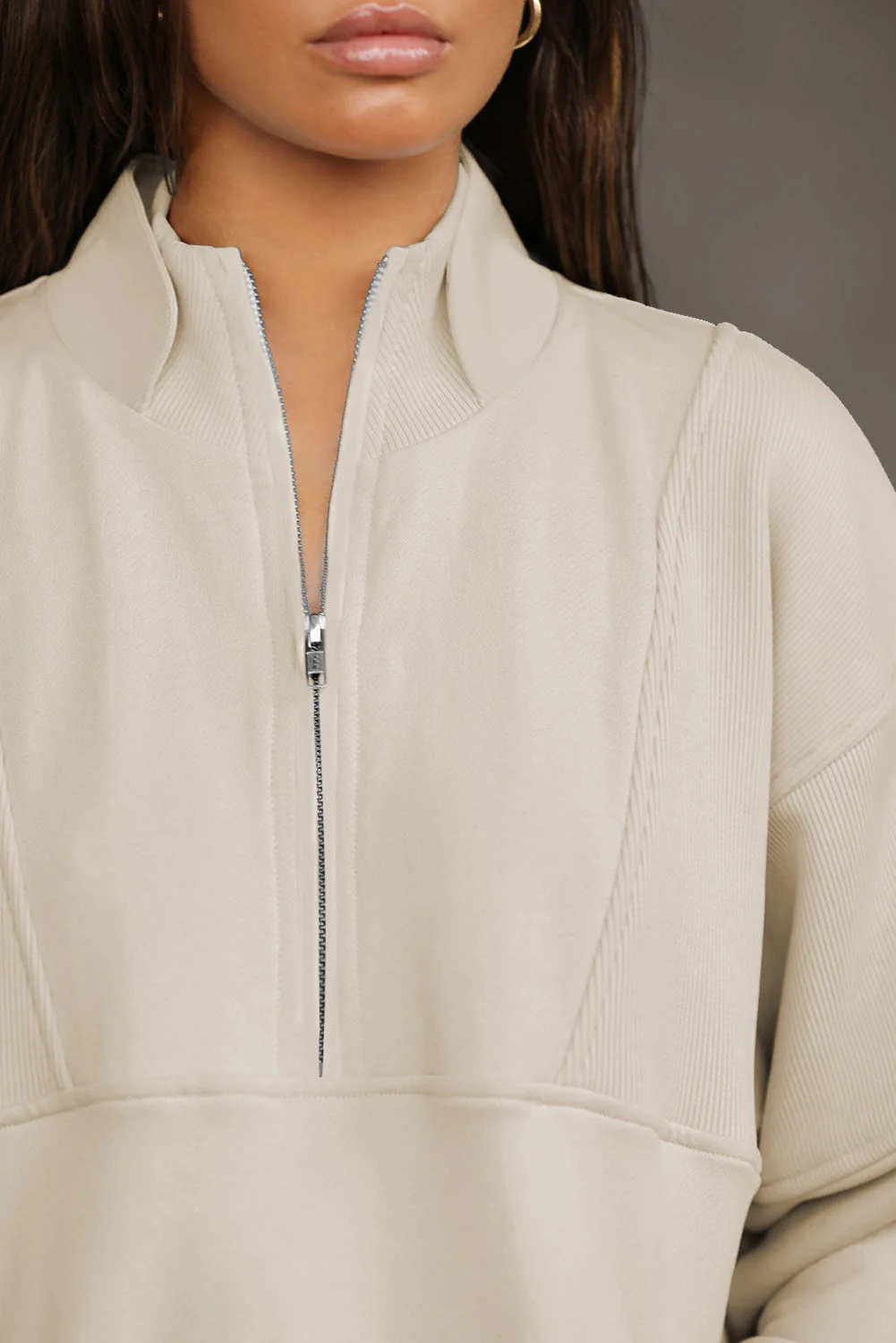 Half Zip Drop Shoulder Long Sleeve Sweatshirt - Image 10