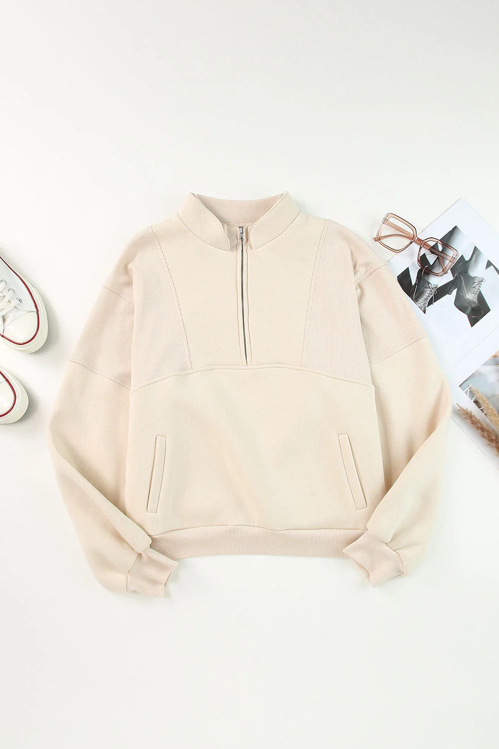Half Zip Drop Shoulder Long Sleeve Sweatshirt - Image 11