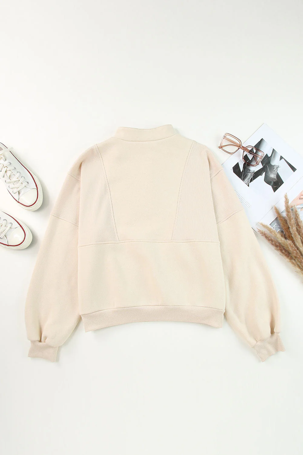 Half Zip Drop Shoulder Long Sleeve Sweatshirt - Image 12