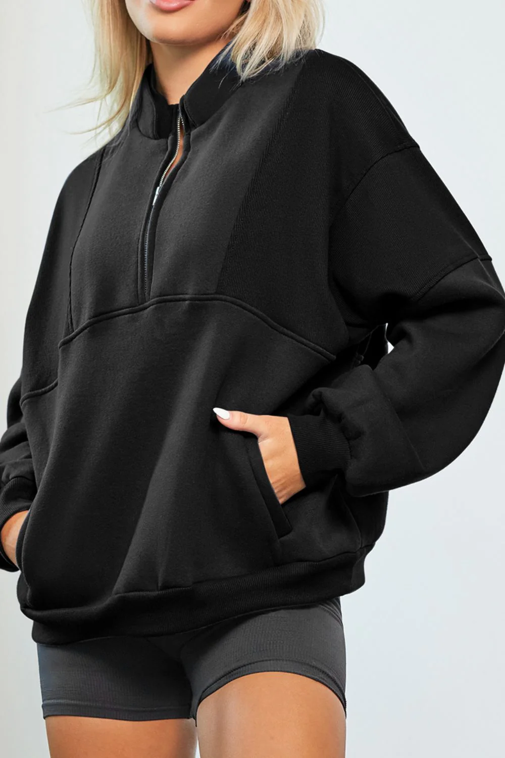 Half Zip Drop Shoulder Long Sleeve Sweatshirt - Image 21
