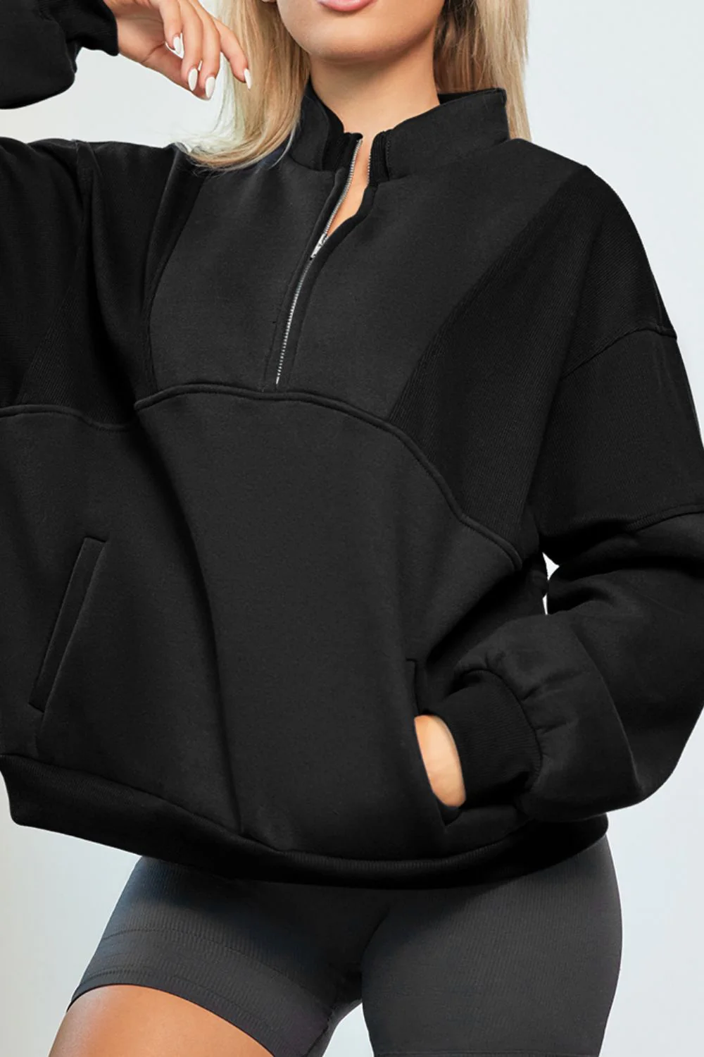 Half Zip Drop Shoulder Long Sleeve Sweatshirt - Image 22