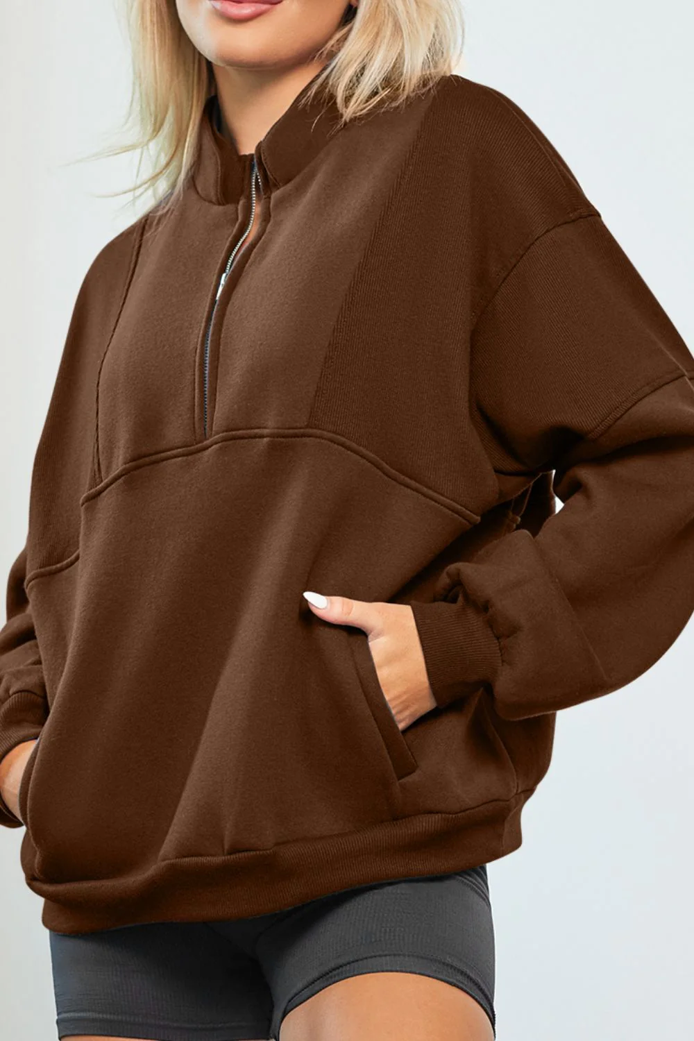 Half Zip Drop Shoulder Long Sleeve Sweatshirt - Image 25