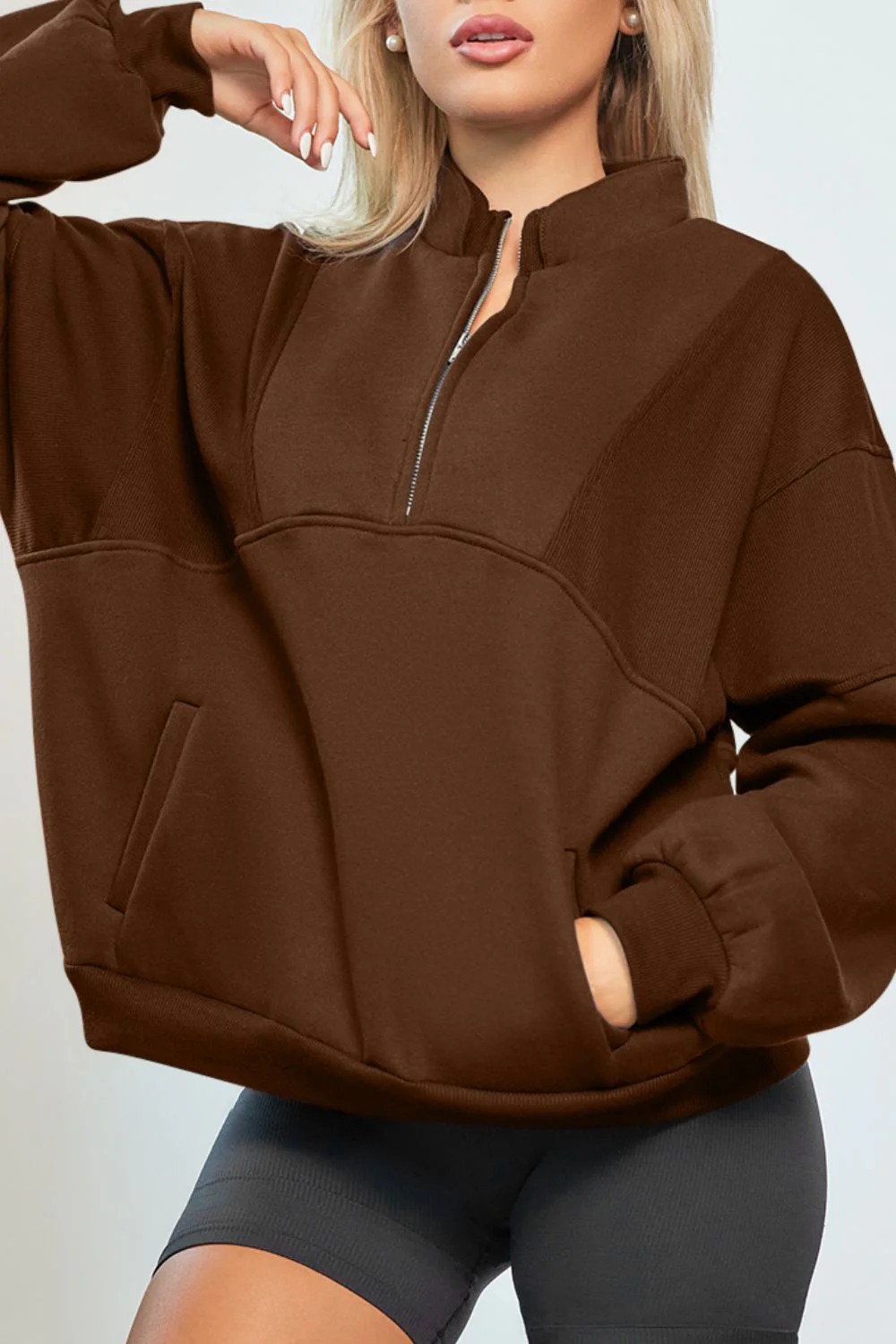 Half Zip Drop Shoulder Long Sleeve Sweatshirt - Image 26