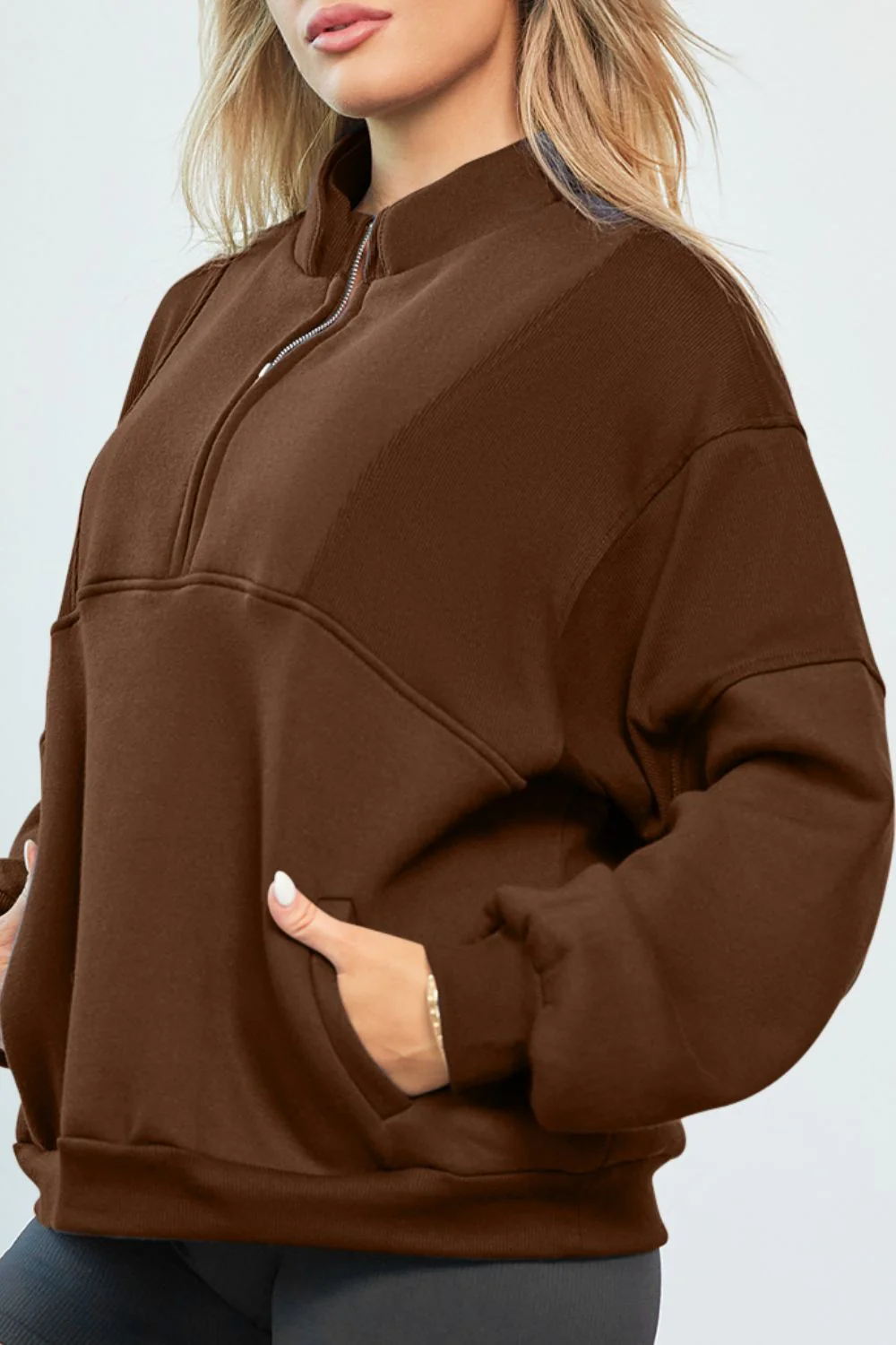 Half Zip Drop Shoulder Long Sleeve Sweatshirt - Image 27