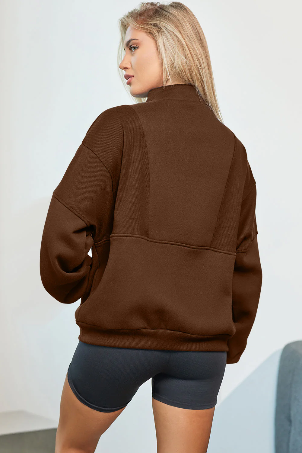 Half Zip Drop Shoulder Long Sleeve Sweatshirt - Image 28