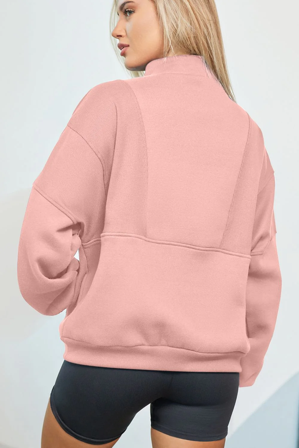 Half Zip Drop Shoulder Long Sleeve Sweatshirt - Image 5