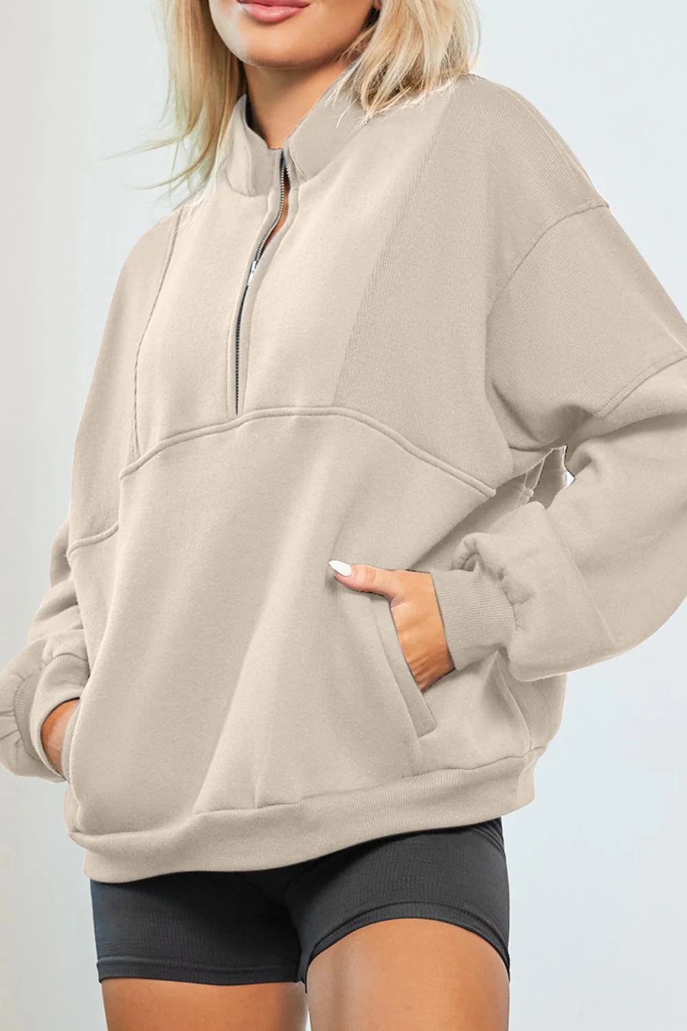 Half Zip Drop Shoulder Long Sleeve Sweatshirt - Image 6