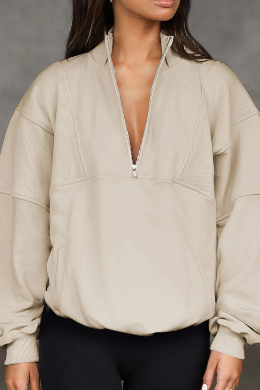 Half Zip Drop Shoulder Long Sleeve Sweatshirt - Image 7